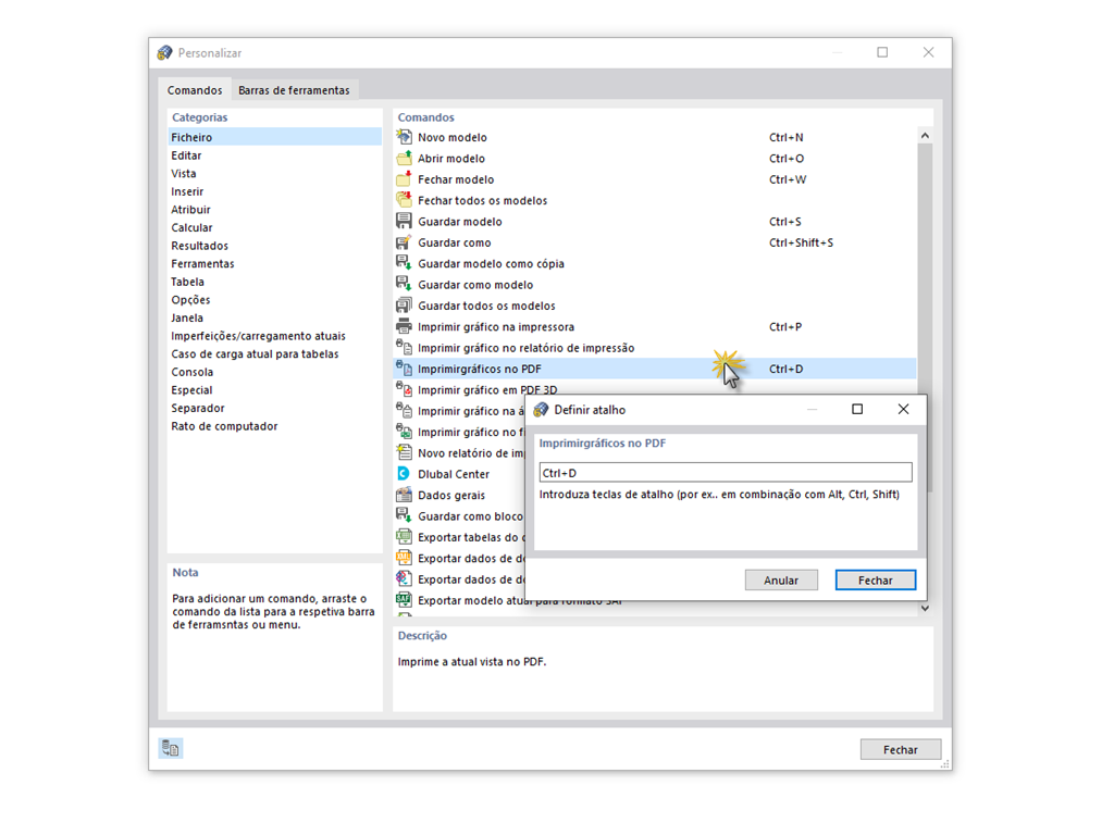 FAQ 005049 | É possível atribuir combinações de teclas a determinados comandos (por exemplo, copiar para a área de transferência etc.)?