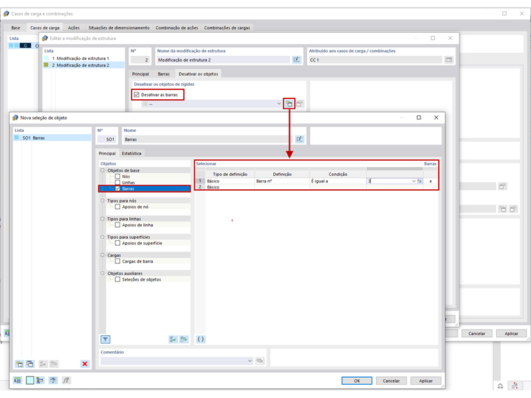 FAQ 005052 | Como é que posso desativar determinados objetos, tais como barras, superfícies, apoios, por caso de carga?