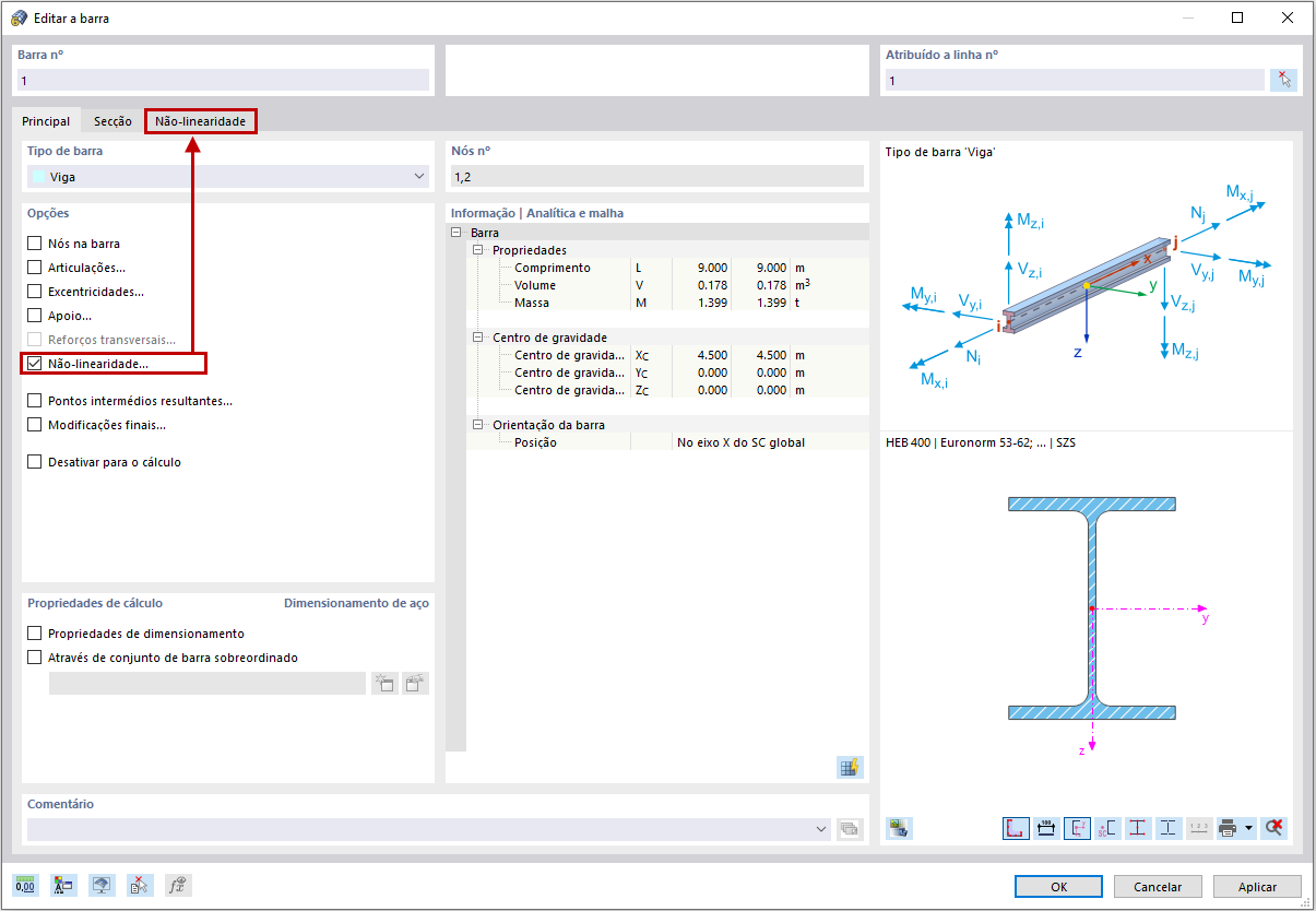 FAQ 005060 | É possível definir não linearidades de barra para barras de viga? Por exemplo, posso definir uma barra que absorva todos os esforços internos, exceto as forças axiais de compressão?