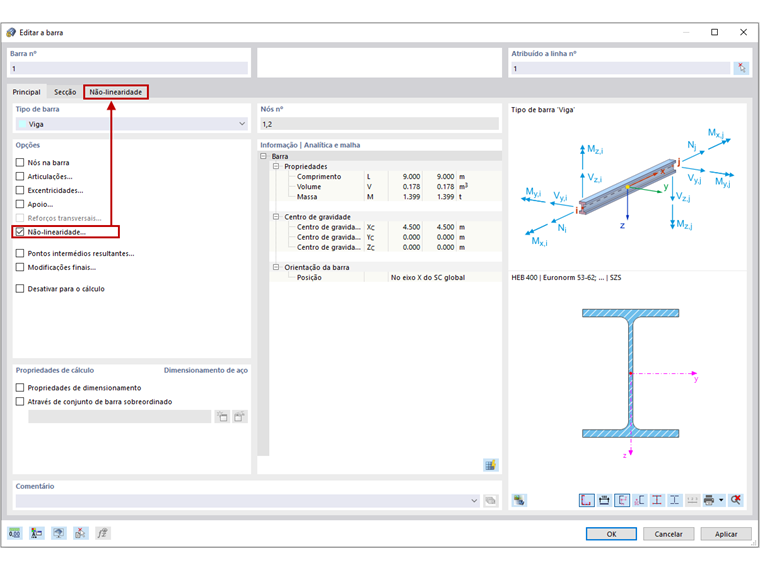FAQ 005060 | É possível definir não linearidades de barra para barras de viga? Por exemplo, posso definir uma barra que absorva todos os esforços internos, exceto as forças axiais de compressão?