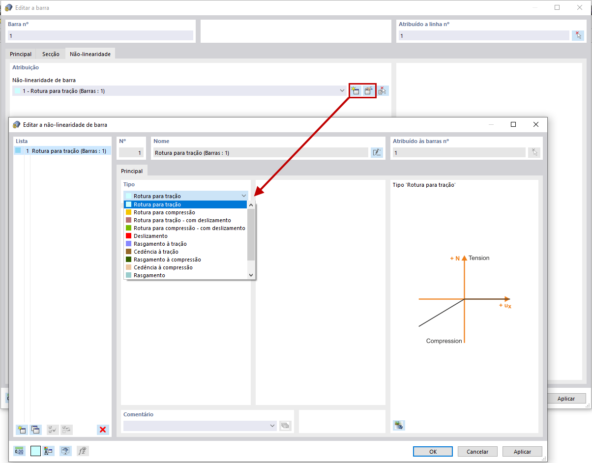 FAQ 005060 | Por exemplo, posso definir uma barra que absorva todos os esforços internos, exceto as forças axiais de compressão?