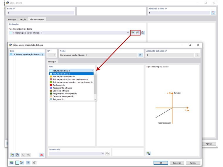 FAQ 005060 | Por exemplo, posso definir uma barra que absorva todos os esforços internos, exceto as forças axiais de compressão?