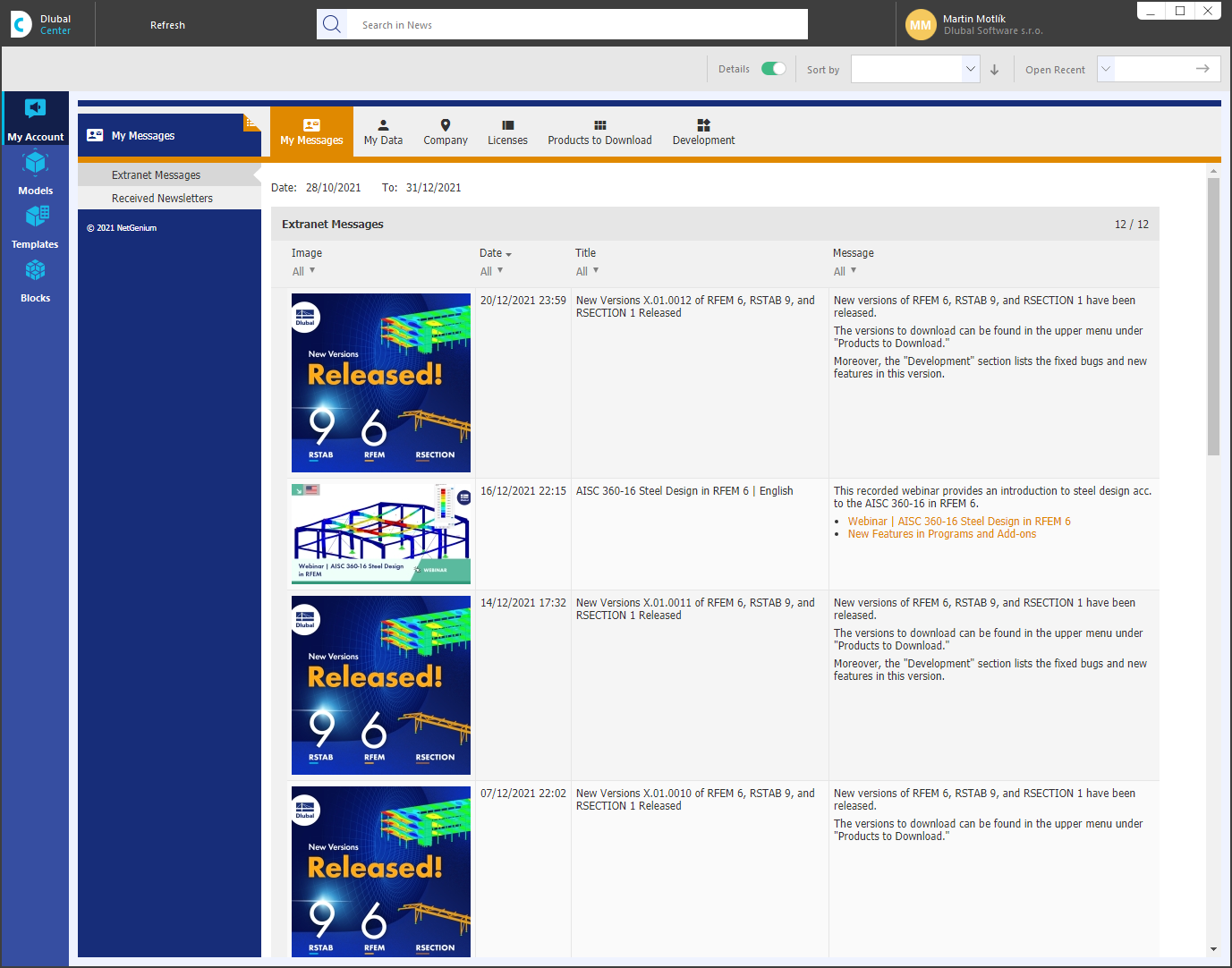 “A minha conta” no Dlubal Center