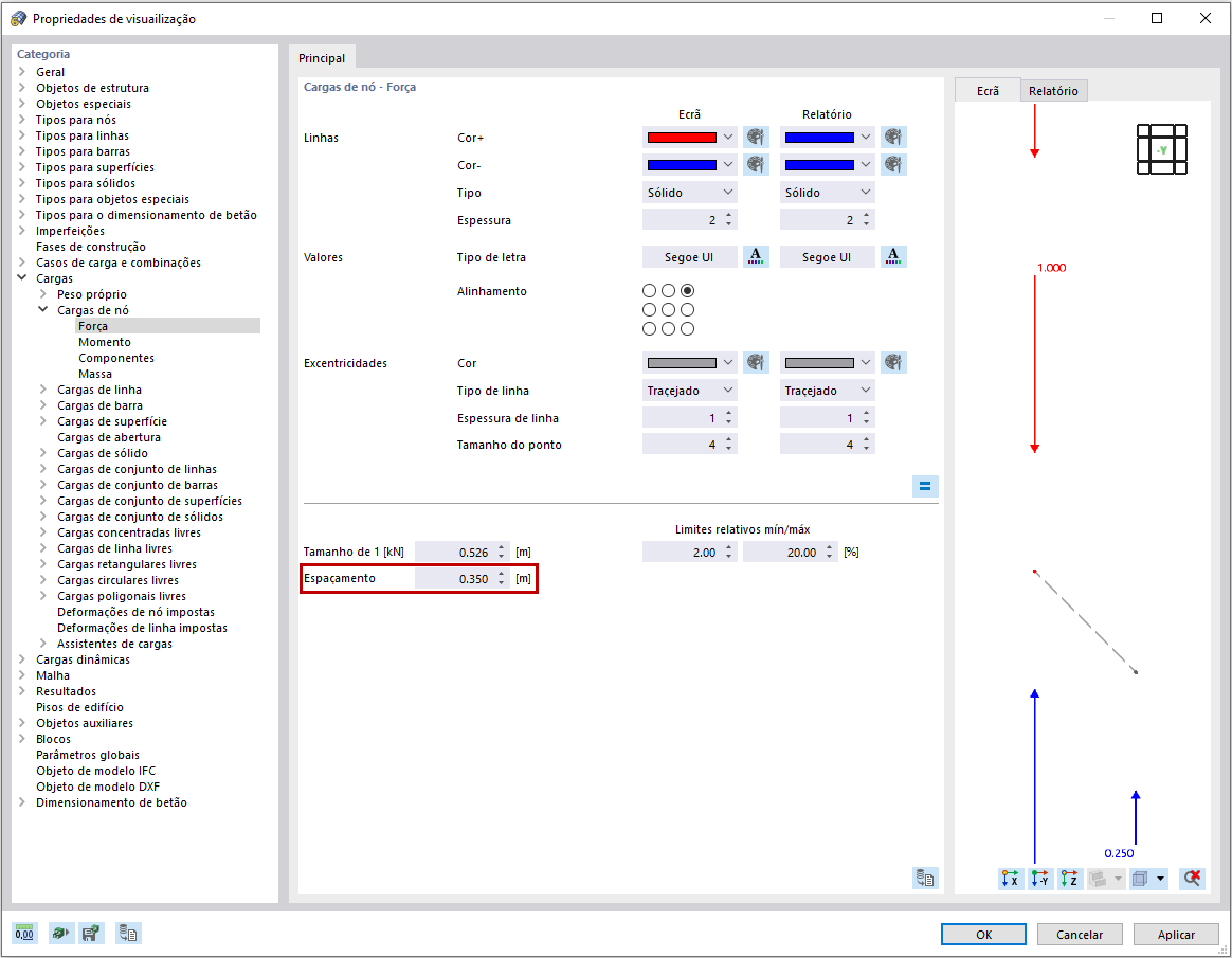 FAQ 005086 | Como é que se altera o espaçamento de uma carga relativamente a um objeto no gráfico?