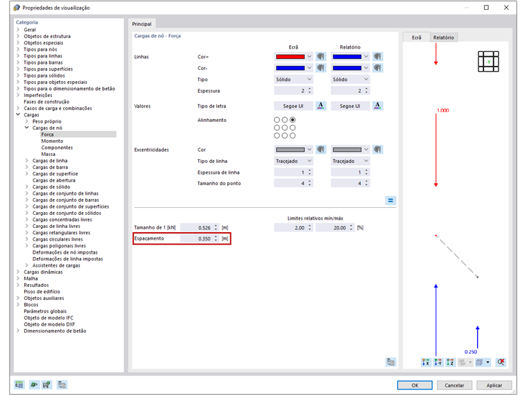FAQ 005086 | Como é que se altera o espaçamento de uma carga relativamente a um objeto no gráfico?