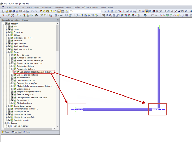 FAQ 005088 | Como é que posso apresentar mais informações sobre as articulações de barras no gráfico?