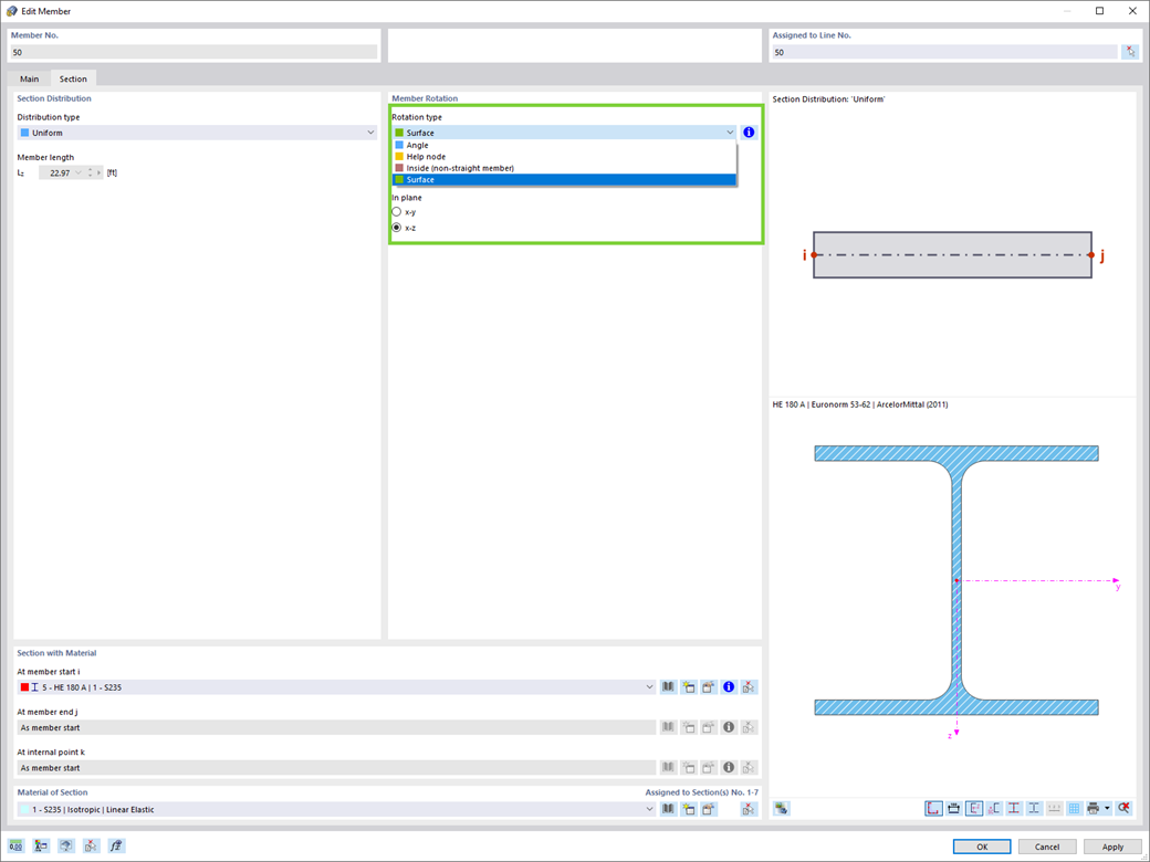 Rotação de barra na direção dos eixos de superfície local