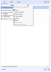 Modelos na vista de lista com menu de contexto Modelo
