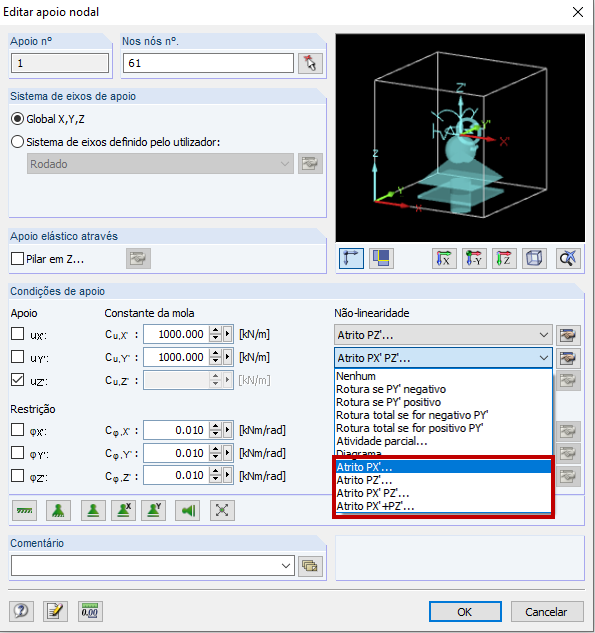 FAQ 003537 | Também é possível considerar o atrito do apoio nodal no RFEM ou no RSTAB?