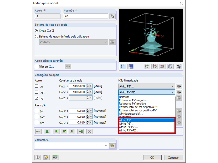 FAQ 003537 | Também é possível considerar o atrito do apoio nodal no RFEM ou no RSTAB?