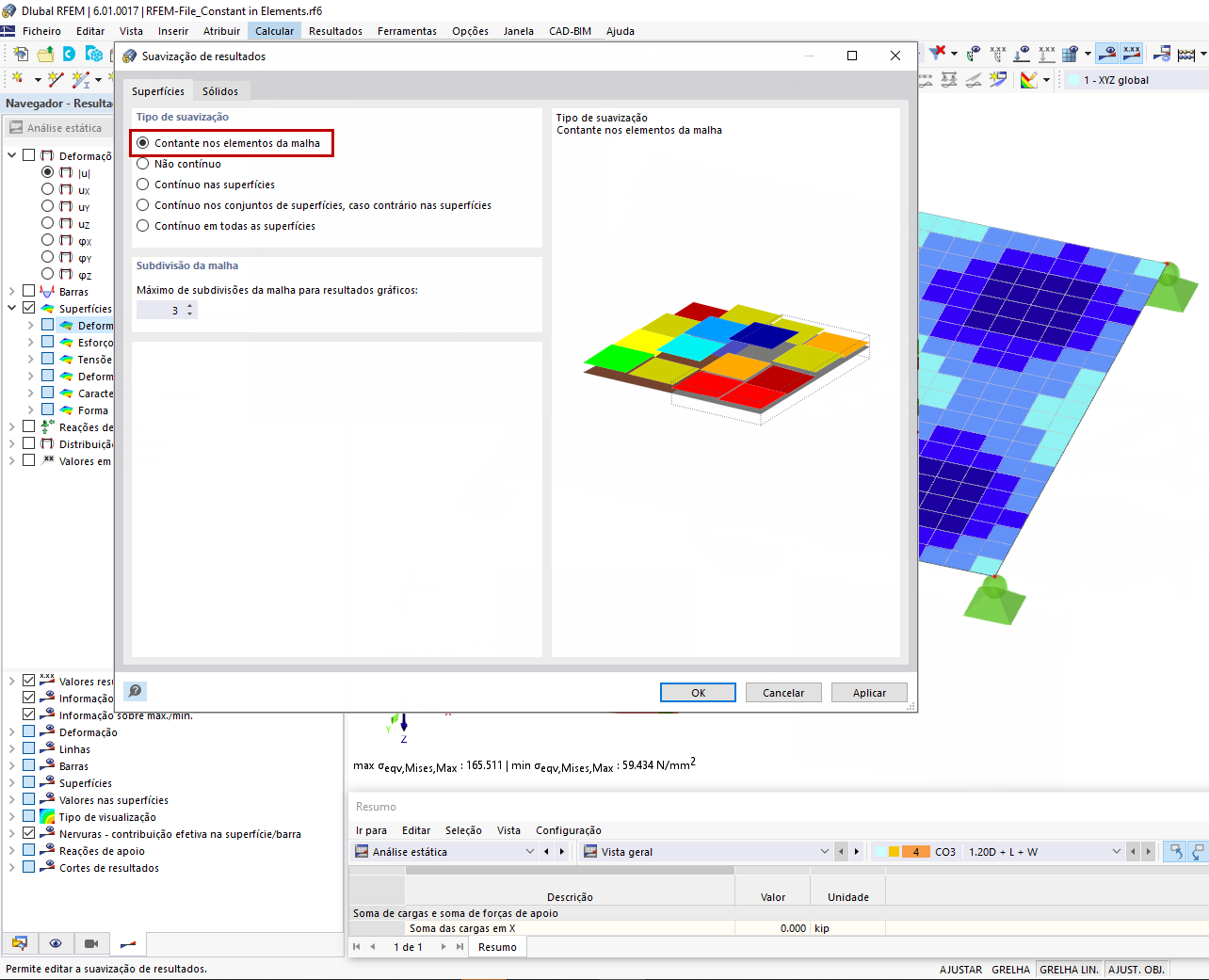 FAQ 005122 | Onde é que posso configurar a apresentação constante das tensões nos elementos no RFEM 6?
