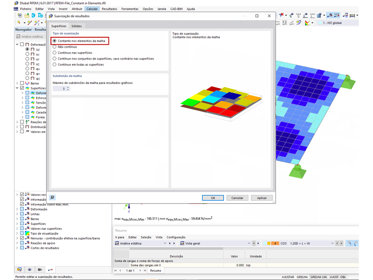 FAQ 005122 | Onde é que posso configurar a apresentação constante das tensões nos elementos no RFEM 6?