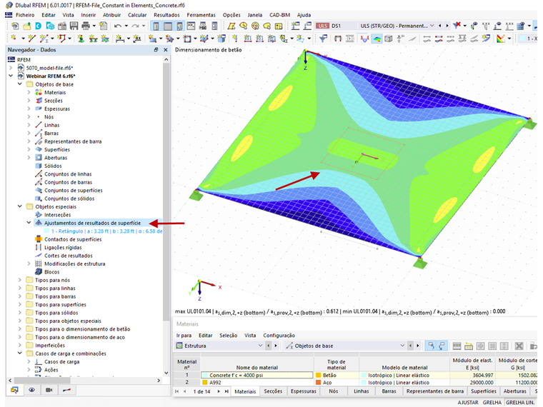 FAQ 005123 | Onde é que posso introduzir os intervalos de suavização ou os ajustamentos de resultados de superfície no RFEM 6?