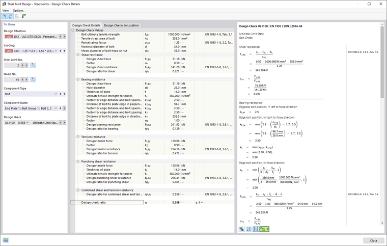 Detalhes de verificação de dimensionamento