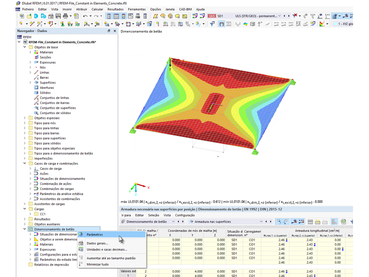 FAQ 005125 | Posso mudar a armadura necessária nas tabelas de resultados de "nós de malha" para "pontos de grelha"?