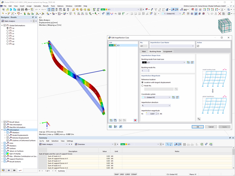 Imperfeição devido a modo de encurvadura dimensionada