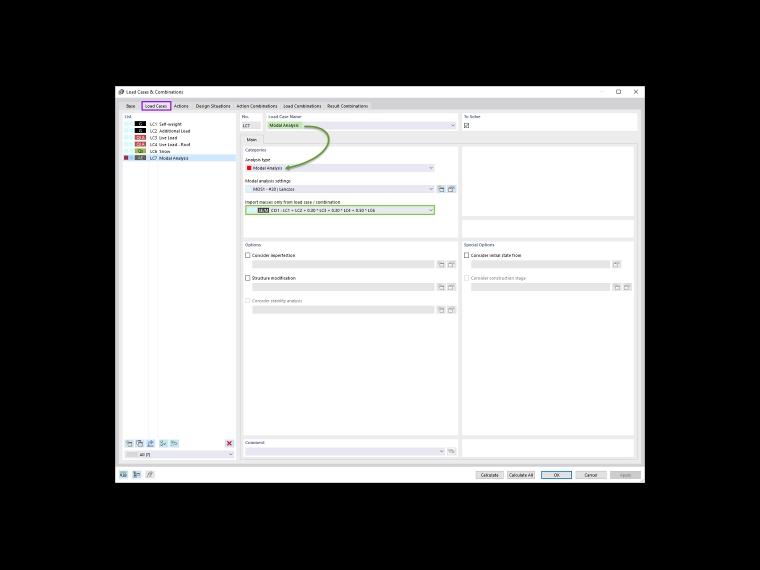 Análise modal como caso de carga