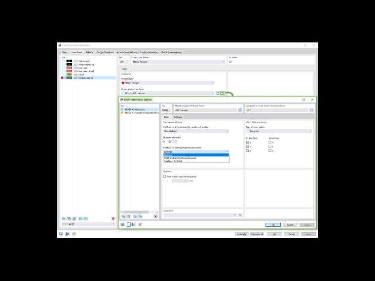 Configuração de análise modal