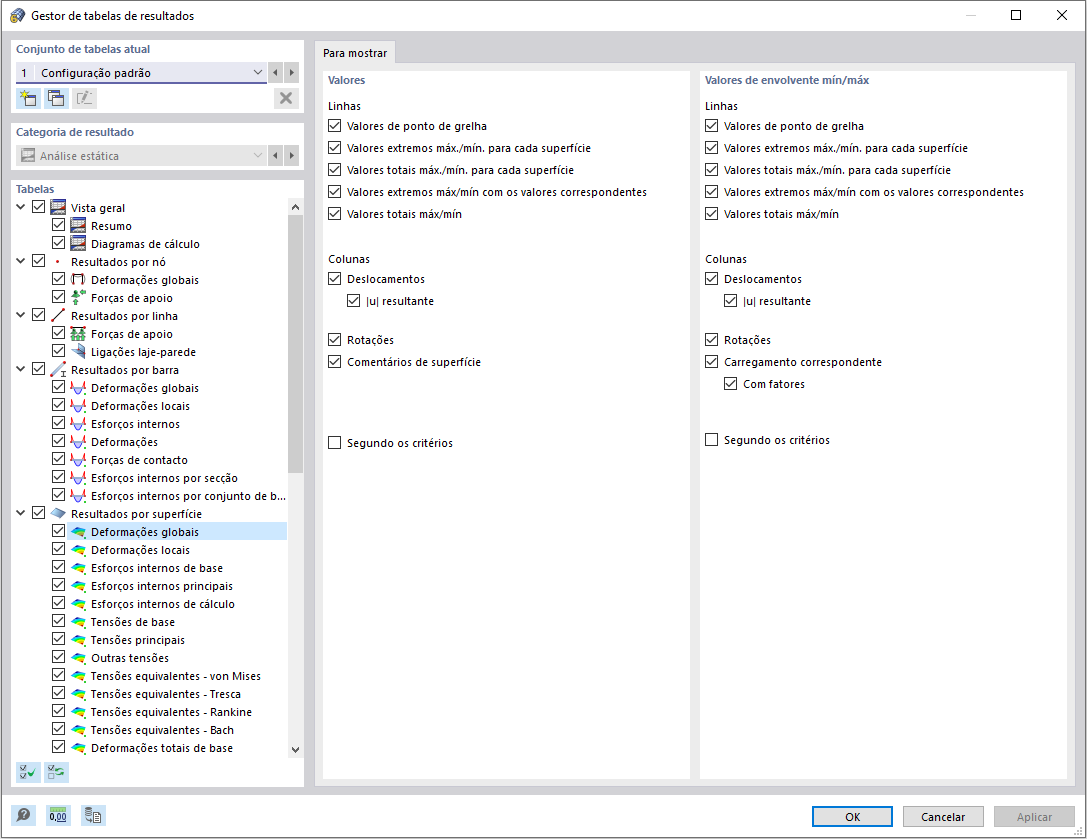 Gestor de tabelas de resultados