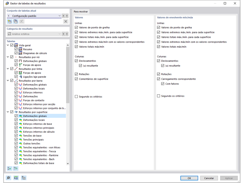 Gestor de tabelas de resultados