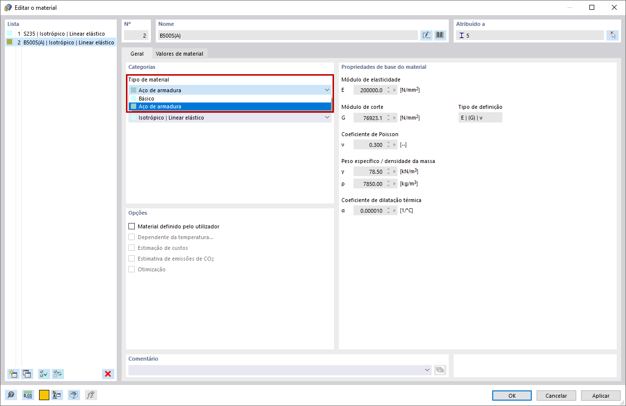 Controlo do tipo de material
