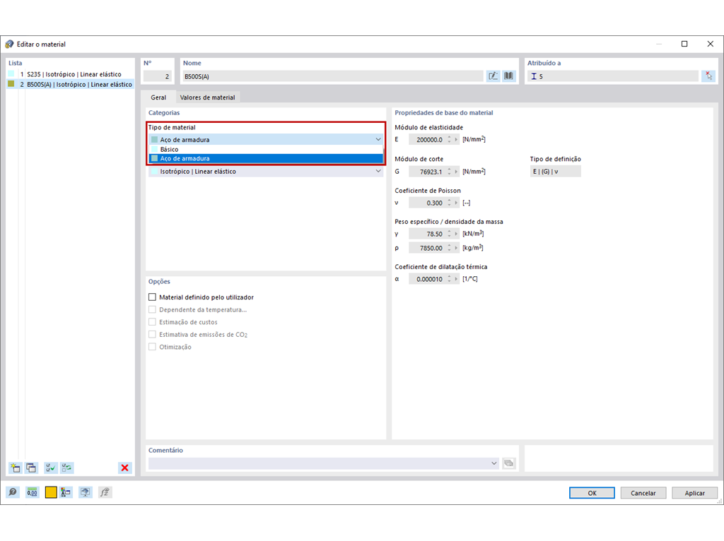 Controlo do tipo de material