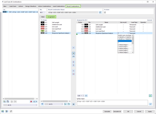 Atribuição de casos de carga a uma combinação de resultados