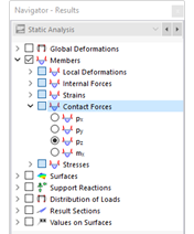 Seleção das forças de contacto da barra no navegador