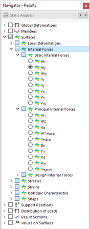 Seleção das forças internas da superfície no navegador