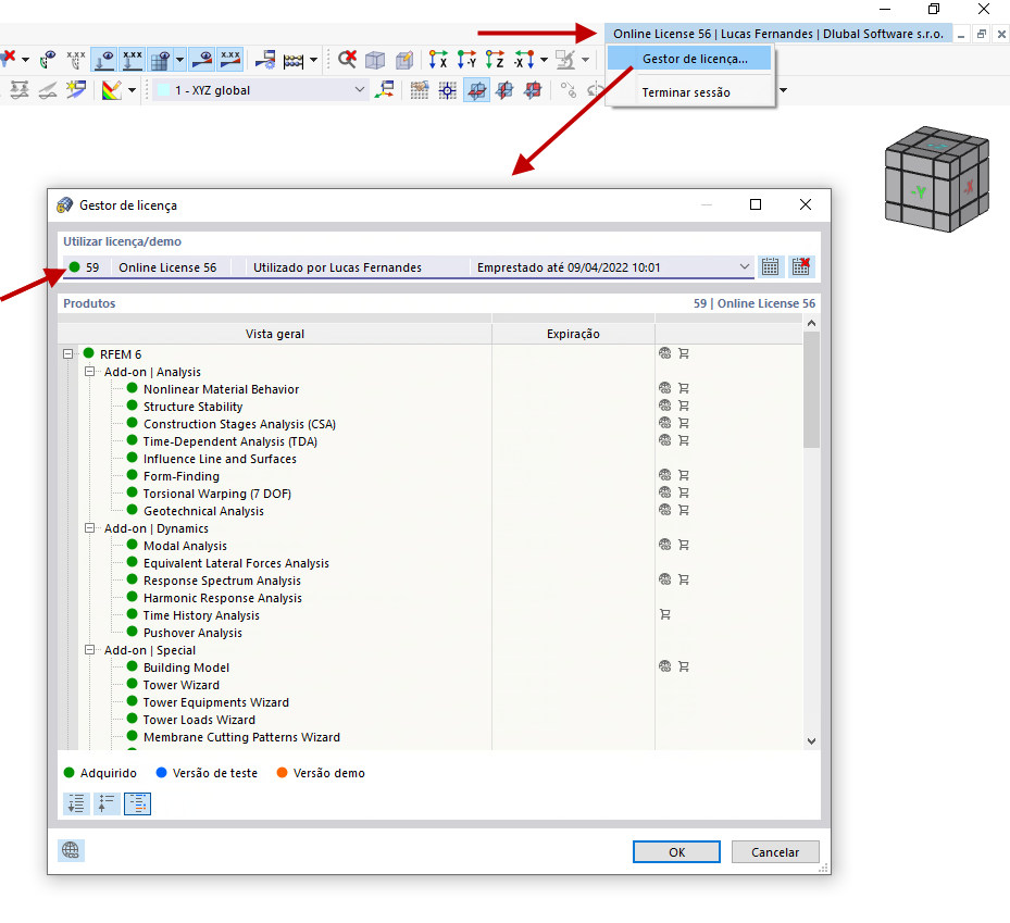 FAQ 005131 | Como é que altero o tipo de licença de "Versão demo" para "Versão de teste" ou "Adquirido" no RFEM 6?
