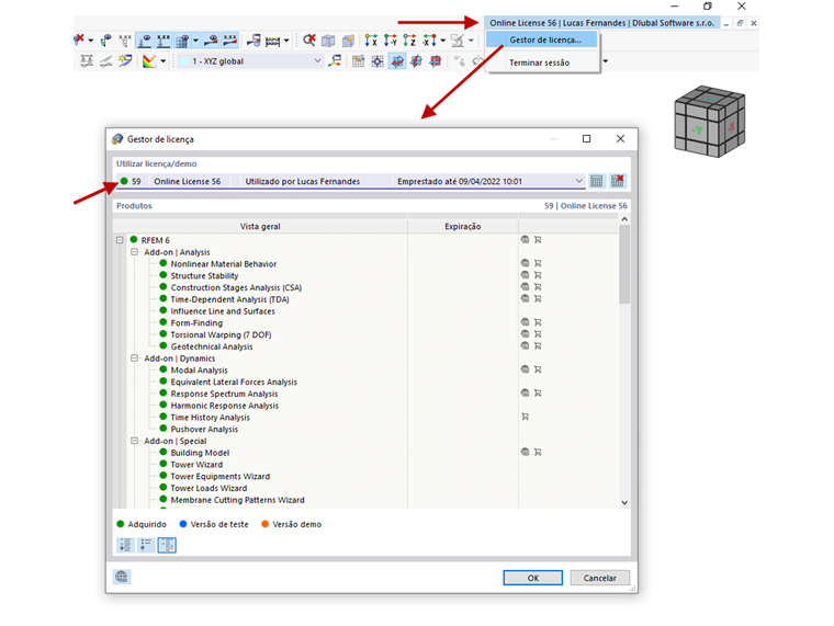 FAQ 005131 | Como é que altero o tipo de licença de "Versão demo" para "Versão de teste" ou "Adquirido" no RFEM 6?