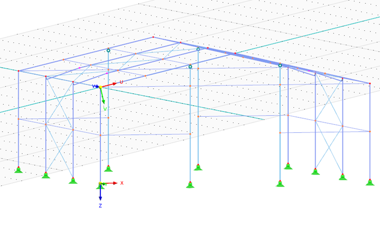 UVW-Koordinatensystem in Dachebene mit Raster