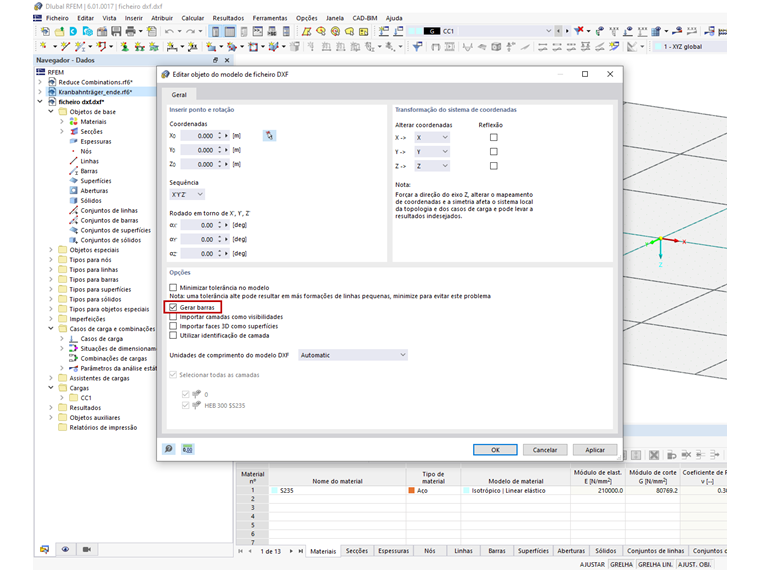 FAQ 005141 | Também é possível criar barras ao importar um ficheiro DXF para o RFEM?