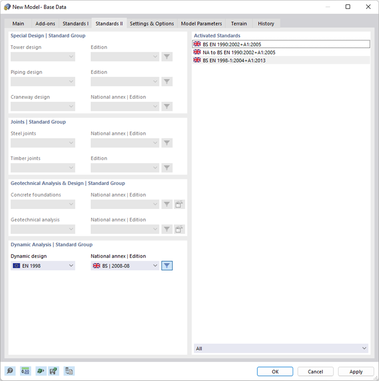 Separador 'Padrões I' na caixa de diálogo 'Novo modelo – Dados gerais'
