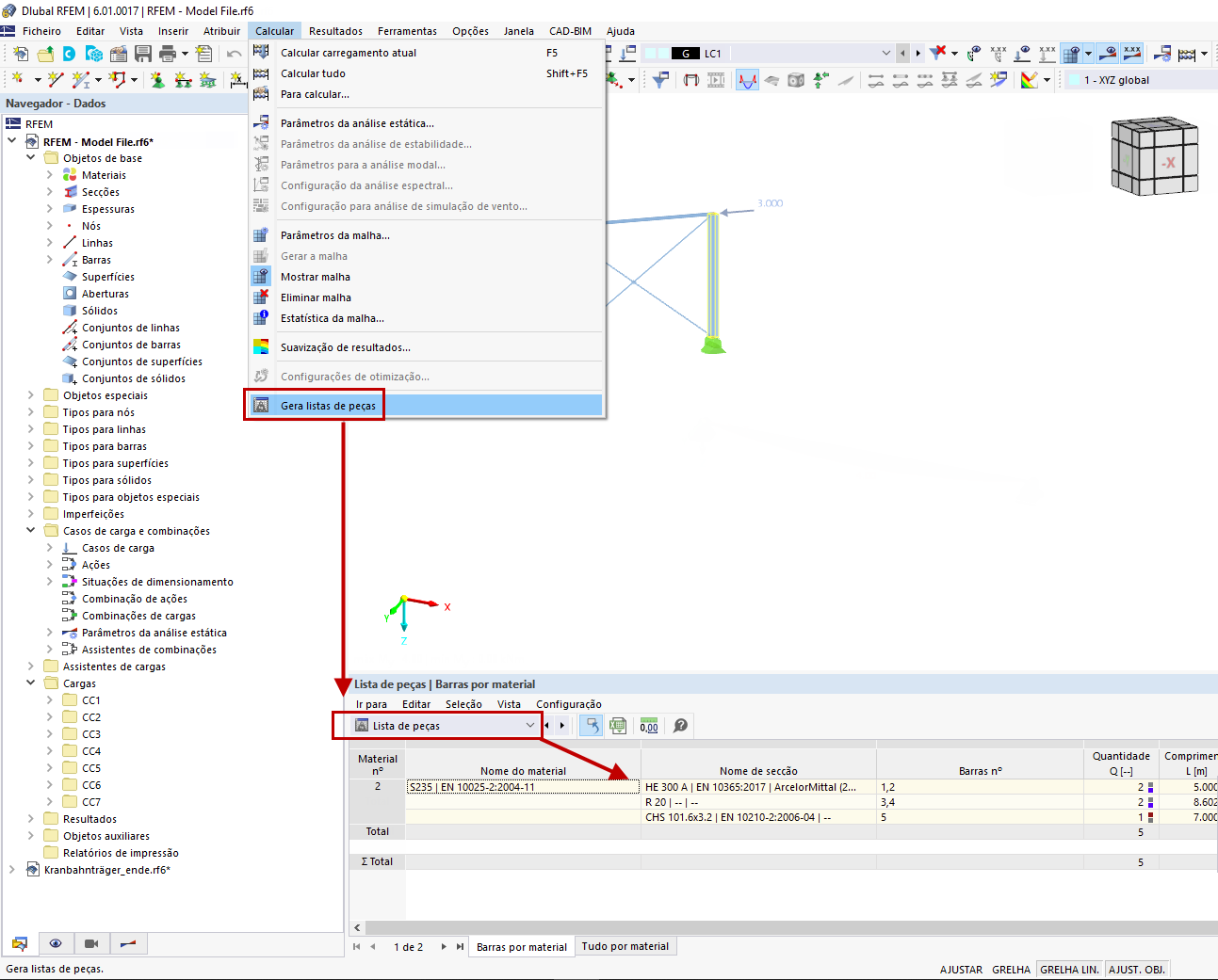 FAQ 005145 | Como é que posso gerar listas de peças no RFEM 6 e no RSTAB 9?