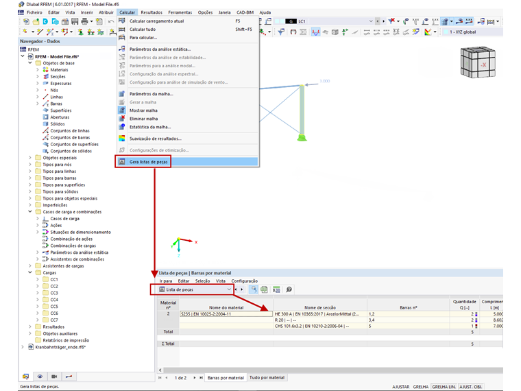 FAQ 005145 | Como é que posso gerar listas de peças no RFEM 6 e no RSTAB 9?