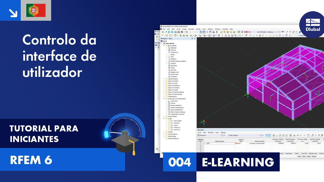 Parte de um tutorial de e-learning sobre a controlo e utilização da interface.