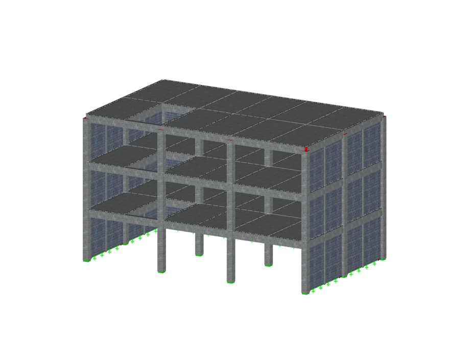 Modelo do edifício no RFEM (© SIE.istmo Servicio de Ingeniería Estructural)