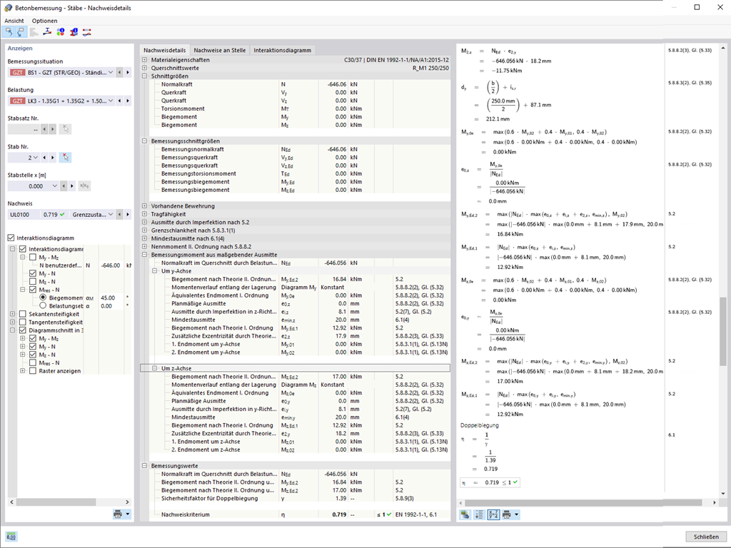 Detalhes de dimensionamento da verificação de estabilidade