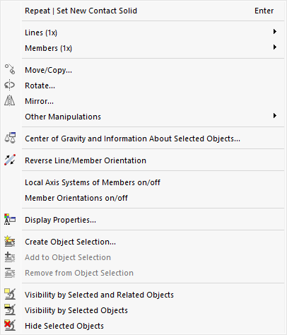 Funções do programa no menu de atalho do objeto