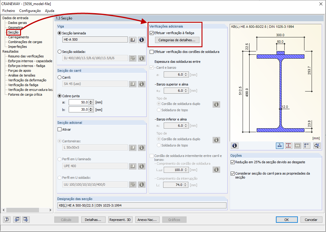 FAQ 005169 | Onde é ativada a verificação de fadiga no programa CRANEWAY?