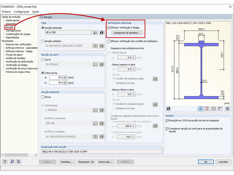 FAQ 005169 | Onde é ativada a verificação de fadiga no programa CRANEWAY?