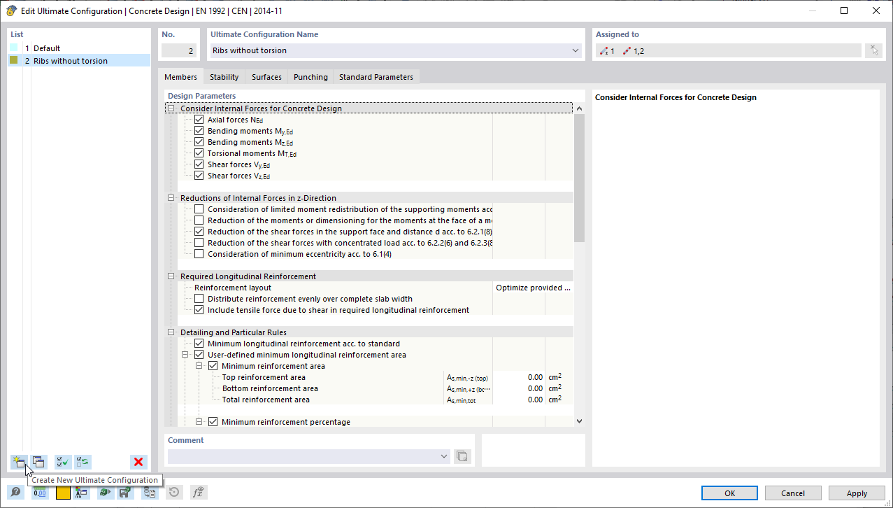 Editar configuração de estado limite último