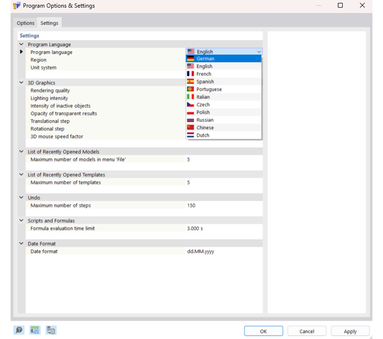 Selecionar idioma do programa