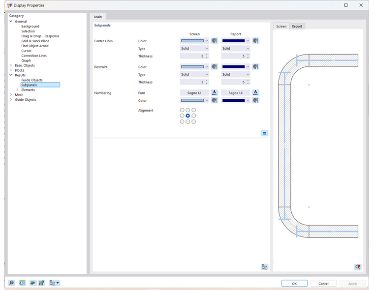 Propriedades de apresentação para painéis individuais