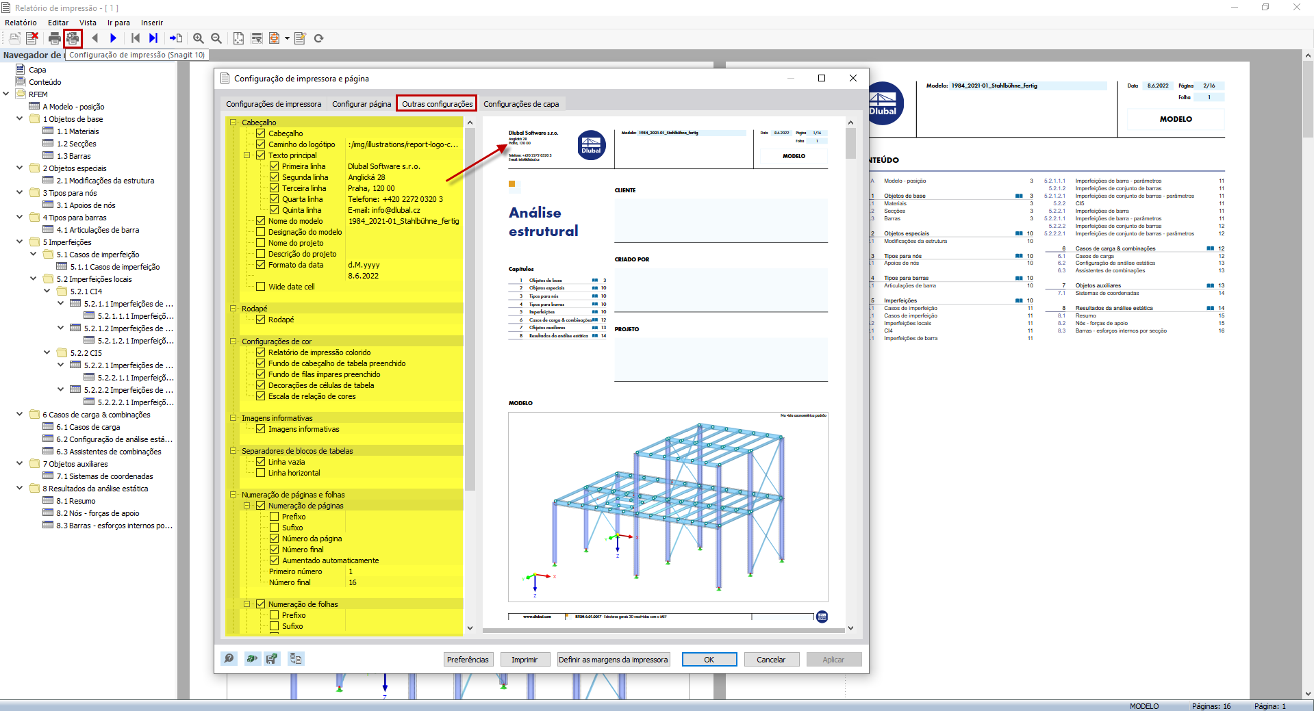 FAQ 005172 | É possível ajustar a disposição (por exemplo, o cabeçalho) no relatório de impressão no RFEM 6/RSTAB 9?