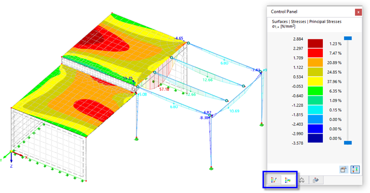 Separador "Cores" para resultados de barras e superfícies