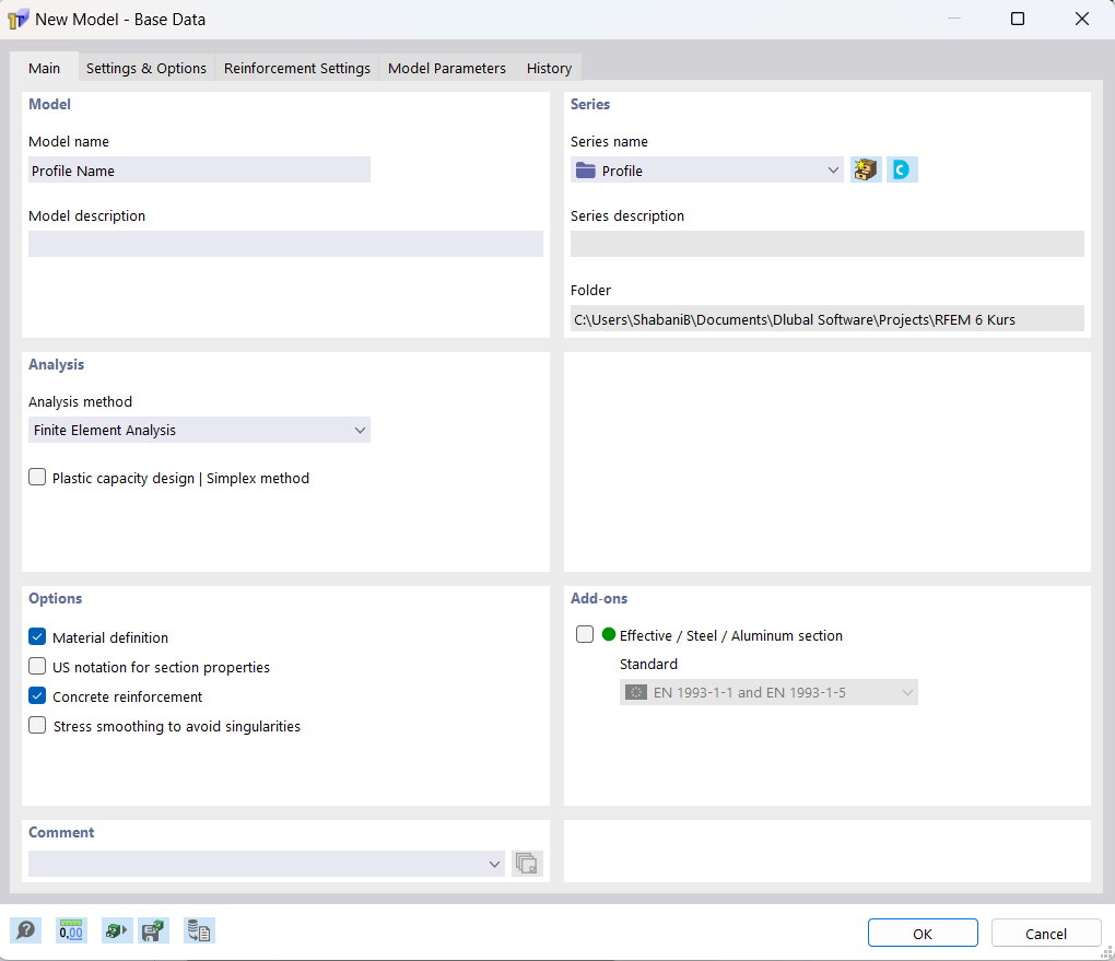 Caixa de diálogo "Novo modelo – Dados gerais", separador "Geral"