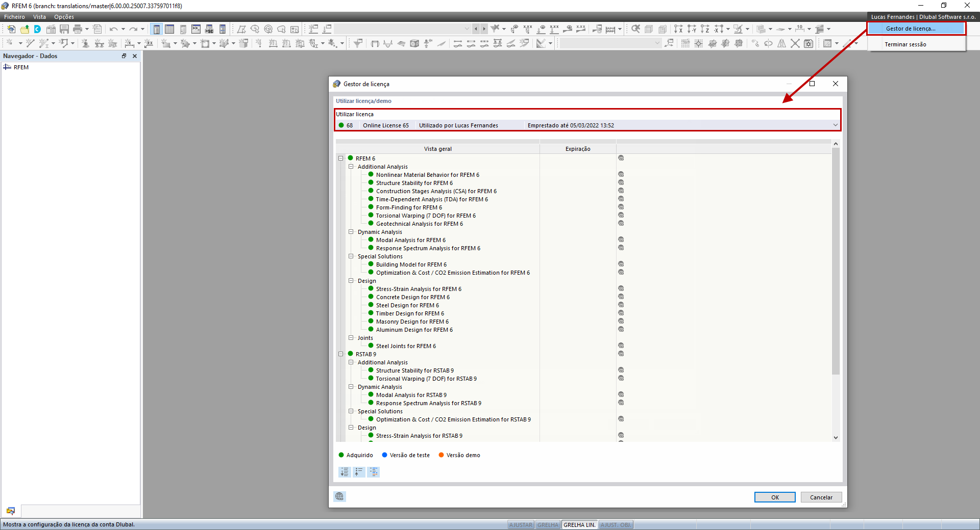 FAQ 005041 | Ao abrir um novo modelo, todos os módulos que licenciei estão disponíveis apenas como demonstração. Aparentemente, estou a utilizar a versão de demonstração.