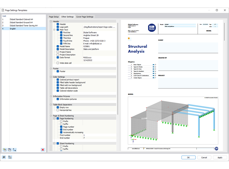 Seleção do cabeçalho do relatório a partir de modelos
